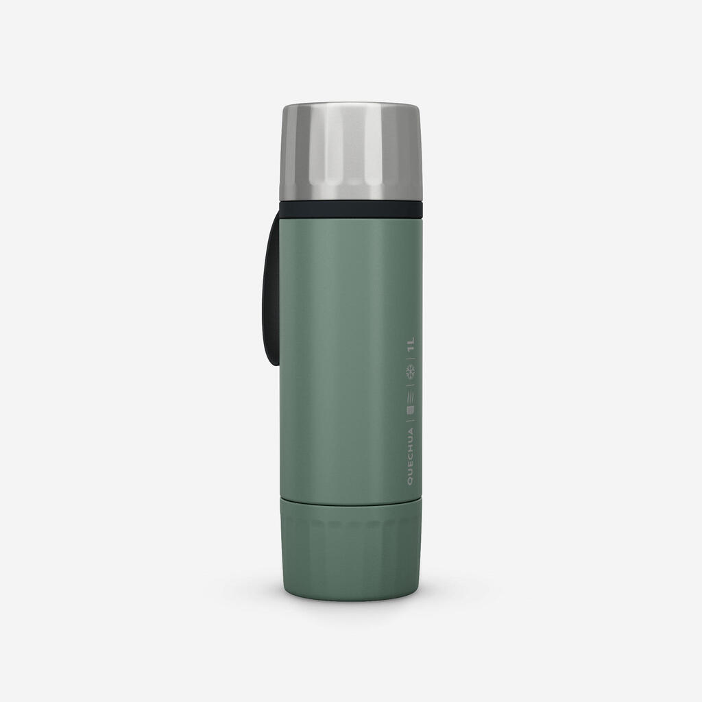 1 L insulated stainless steel bottle with tea filter, for hiking and camping